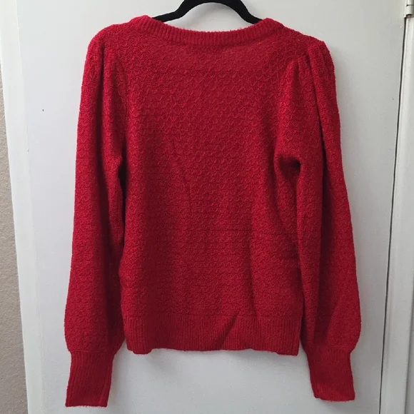 LOFT Red V-Neck Sweater with Tie Detail - Picture 4 of 4